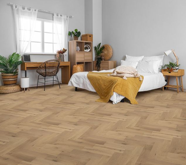 Heartwood Oak Herringbone Scandi Brushed and Matt Lacquered